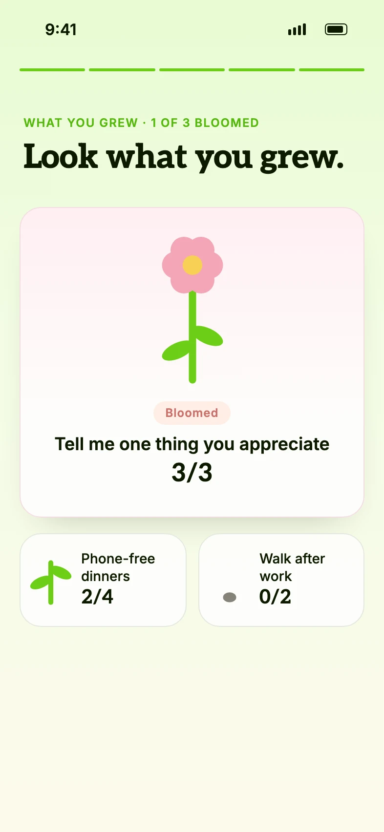 What you grew: one of three goals bloomed, two still growing